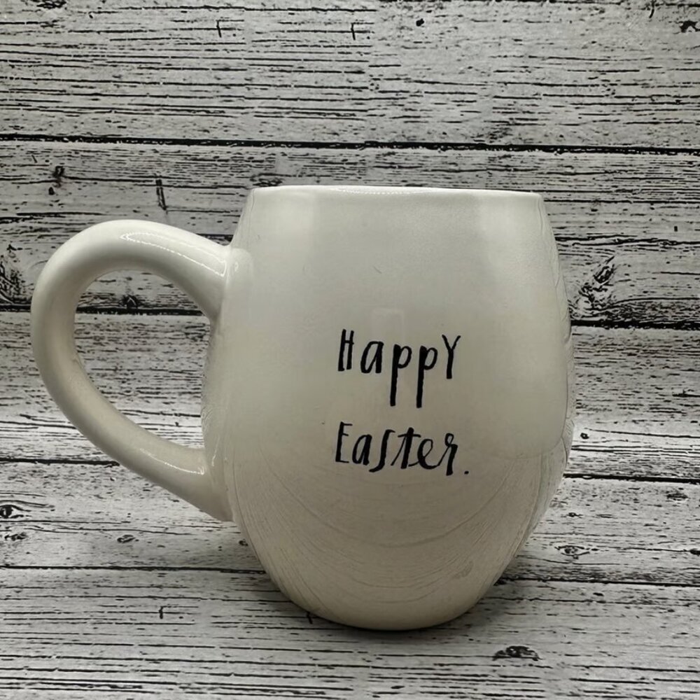 Rae Dunn Easter Egg Shaped Coffee Mug - Happy Easter - Purple - Striped Egg​​​​​